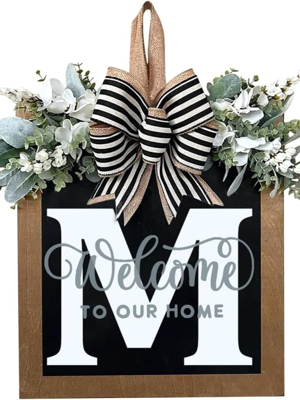 Last Name All Year Round Front Door Wreath with 26 Initial Letter Welcome Sign A